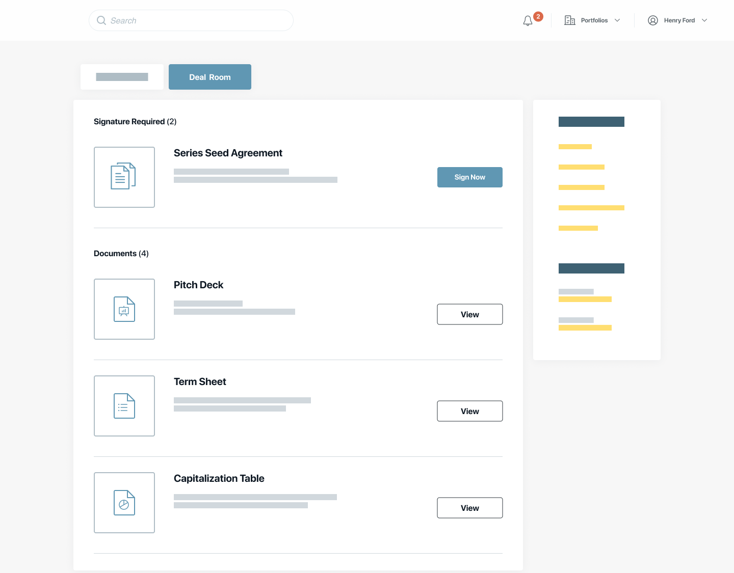 Deals & Diligence Example UI